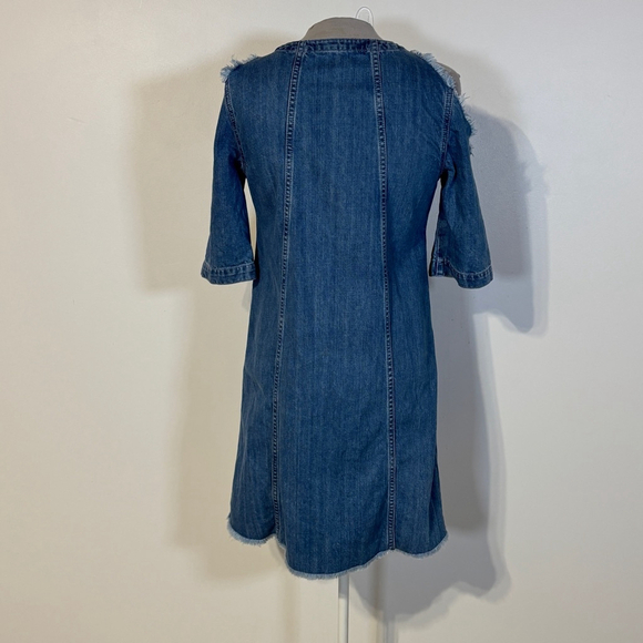 Maje Raki Denim Dress Women’s Small Cold Shoulder Button Down Raw Hem Blue - Picture 6 of 14
